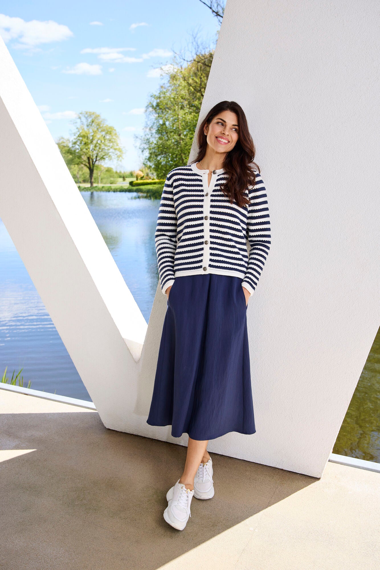 Signature- Cardigan Randig Blå/Offwhite